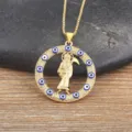 Gold plated grim reaper evil eye pendant necklace with cubic zirconia for women men fashion. - Dark Blue
