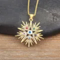 Gold Plated Star Evil Eye Pendant Necklace with Multi Color Zircon Crystal Rhinestone Jewelry - Colorful