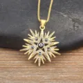 Gold plated evil eye star pendant necklace with sparkling rhinestones and black enamel details. - Black