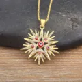 18K Gold Plated Red Evil Eye Star Necklace Sparkly Cubic Zirconia Pendant Jewelry - Red