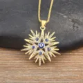 Gold plated evil eye pentagram necklace with sparkling cubic zirconia and blue enamel. - Dark Blue