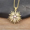 Gold-plated Star Zircon Evil Eye Pendant Necklace, Trendy Pink Enamel Starburst Jewelry - Pink