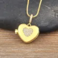 Collar con medallón de corazón dorado con circonita cúbica brillante, joyería elegante para mujeres. - Corazón