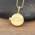 Collar con colgante medallon redondo de oro Best Mom Ever circonita cubica para mama - Colgante MOM