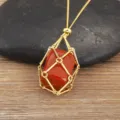 18k gold plated red crystal stone cage pendant necklace with adjustable metal chain design - Rose Red