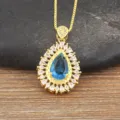 Collana Con Pendente Zircone Blu Goccia Placcato Oro 18K Gioiello Di Lusso Elegante - Azzurro
