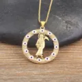 Vintage 18K gold plated grim reaper pendant necklace with evil eye zirconia for women - Pink