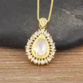 Collana con ciondolo a goccia in zircone placcato oro gioielli eleganti da donna - Bianco
