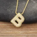 Gold micro-pave cubic zirconia letter B pendant necklace stylish fashion charm jewelry item - Letter B
