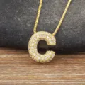 Gold Letter C Pendant Necklace Copper Micro Paved Zircon Full Diamond Variant Elegant Jewelry - Letter C