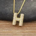 Gold color letter H pendant necklace, micro paved cubic zirconia initial necklace for women. - Letter H