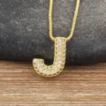 Gold initial letter J pendant necklace with sparkling cubic zirconia pave and dainty chain. - Letter J