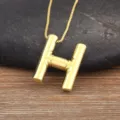 Copper plated 18k gold bubble letter H necklace, stylish minimalist 26 alphabet pendant. - Letter H