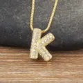 Gold Letter K Zircon Pendant Necklace Micro-Pave Full Diamond Initial Clavicle Chain Jewelry - Letter K
