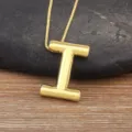 18K gold plated smooth bubble letter pendant necklace, minimalist style charm jewelry. - Letter I