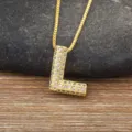 Gold letter L pendant necklace, micro-pave cubic zirconia alphabet clavicle chain variant. - L