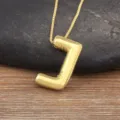 Gold-plated puffy letter J pendant necklace, trendy minimalist 18k gold chain jewelry. - Letter J