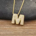 Gold-plated brass micro-paved cubic zirconia letter M pendant necklace for women chic daily wear. - M