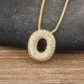 Gold letter O pendant necklace micro paved cubic zirconia bubble clavicle chain jewelry item - Letter O