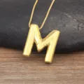 Gold plated letter M bubble necklace pendant for women, stylish minimalist initial jewelry. - Letter M