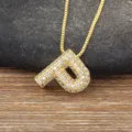 Gold-plated copper micro-pave cubic zirconia bubble letter pendant necklace with box chain. - Letter P