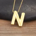 Gold-plated bubble letter N pendant necklace, minimalist chic jewelry for women everyday style. - Letter N