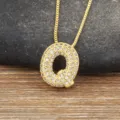 Gold Letter Q Zircon Pendant Necklace Micro Paved Diamond Initial Clavicle Chain Jewelry - Letter Q