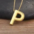 Gold plated puffy letter P pendant necklace, minimalist 18k gold initial jewelry for women. - Letter P