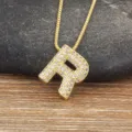 Gold micro-paved cubic zirconia letter R pendant necklace dainty clavicle chain jewelry - Letter R