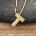 Gold Letter T Pendant Necklace Micro Paved Cubic Zirconia Sparkling Dainty Clavicle Chain - Letter T