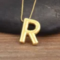 Gold Bubble Letter R Pendant Necklace Shiny 18K Gold Plated Brass Dainty Jewelry - Letter R