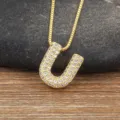 Gold micro-pave cubic zirconia letter U pendant necklace elegant clavicle chain jewelry - Letter U