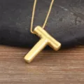 18k gold plated bubble letter T pendant necklace, dainty chain, minimalist jewelry for women. - Letter T