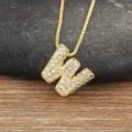 Gold-plated brass micro-paved cubic zirconia letter W pendant necklace for women. - Letter W