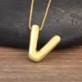 Gold Plated Bubble Letter V Pendant Necklace Minimalist Chic Dainty Jewelry for Women - Letter V
