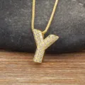 Gold micro-paved cubic zirconia letter Y pendant necklace for women fashion jewelry. - Letter Y