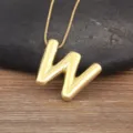 Gold Puffy Letter W Pendant Necklace 18K Plated Dainty Fashion Jewelry for Women. - Letter W