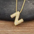 Gold Letter Z Pendant Necklace Micro Paved Zircon Crystal Initial Chain Jewelry for Women - Letter Z