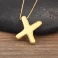 Gold plated puffed letter X necklace, 18k copper metal minimalist cute initial pendant jewelry. - Letter X