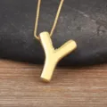 Gold 18K Plated Bubble Letter Y Necklace Minimalist Pendant for Women Versatile Jewelry - Letter Y