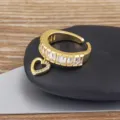 18K Gold Plated Baguette Cubic Zirconia Heart Charm Adjustable Ring For Women Daily Wear - Gold