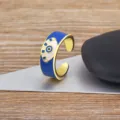 Chic gold-plated evil eye open ring for women, stylish enamel adjustable finger jewelry main view. - Dark Blue