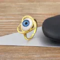 Gold-Plated Evil Eye Resin Heart Adjustable Ring Turkish Blue Eye Fashion Jewelry - Light Blue