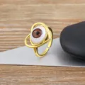 Gold Plated Evil Eye Heart Open Ring Adjustable Resin Eyeball Fashion Jewelry Item - Coffee