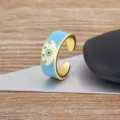 Adjustable gold plated blue enamel evil eye open ring fashion jewelry for women style - Light Blue