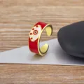 Gold plated evil eye open ring red enamel adjustable fashion ring for women variant - Red