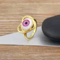 Evil eye heart open ring gold plated adjustable fashion jewelry for women daily wear - Pink