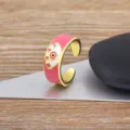 Gold plated pink enamel evil eye open ring variant fashion jewelry for women stylish accessory - Pink