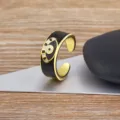 Copper 18K Gold Plated Evil Eye Open Ring Black Enamel Adjustable Finger Jewelry for Women - Black