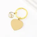 Gold stainless steel heart keychain blank metal pendant with cute mountain charm detail. - Heart Pendant With Engraved Round Mustard Seed Charm / Gold